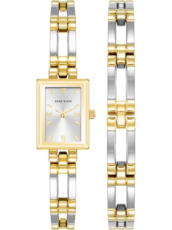 Anne Klein Women\'s Silver Gold Japanese Quartz Fashion Bracelet Square Watch